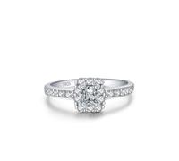 Ayoiow Halo Engagement Ring Silver for Women 925 with Cubic Zirconia, Silver Rectangular Halo Women Ring with Engraving for Girlfriend Wife Her, Size P 1/2, Suitable for Anniversary