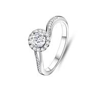Ayoiow Halo with Twisted Shank Unique Wedding Band for Women with 0.5ct Moissanite, 20th Anniversary Ring for Her, 9K White Gold | Size M 1/2