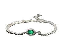Ayoiow Handmade Bracelets 18K White Gold Curb Chain with 0.5ct Lab Created Emerald, Charm Bracelet for Her 16+5CM