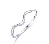Ayoiow Handmade Bracelets for Wedding, Created Diamond Wave Women Bracelets for Her, 14K White Gold | Size 19CM