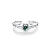 Ayoiow Heart 14K Ring Solid Gold for Womens with Lab Emerald, Open Promise Ring for Your Girlfriend, 14K White Gold | Size U 1/2