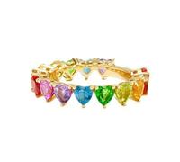 Ayoiow Heart Rainbow 14 Year Anniversary Ring for Womens with Created Ruby and Amethyst Topaz, Colorful 25th Anniversary Rings for Wife, 14K Yellow Gold | Size 11 V 1/2