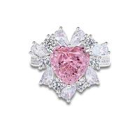 Ayoiow Heart Stone 14K Gold Rings for Engagement with 4ct Created Pink Sapphire and Moissanite, Flower Statement Cocktail 14K Gold Promise Rings for Women, Size H 1/2