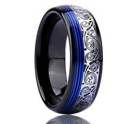 Ayoiow His and Him Promise Rings Tungsten for Men, Wedding Bands for Men Tungsten Dome Celtic with Striped Grooves Steel Blue Size X 1/2