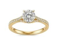 Ayoiow Infinity Love 9 Karat Gold Wedding Rings for Women with Moissanite, Solitaire with Half-Pavé Shank 9K Yellow Gold Ring for Her, Size 5 J 1/2