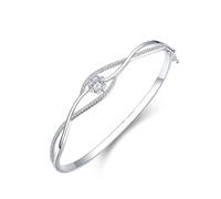Ayoiow Infinity Wave Twisted Bracelet for of Love One with Moissanite, Flower Handmade Braided Bracelets for Her, 14K White Gold | Size 20CM