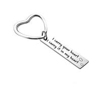 Ayoiow Key Ring Car Engraving, Heart / Round Ring with Engraving I Carry Your Heart I Carry it inmy Heart Keyring Silver Keyring Stainless Steel Car, stainless steel,