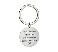 Ayoiow Keychain for Boyfriend Personalized, When i Saw You i Fell in Love. and You Smiled Because You Knew Round Keychain Inspirational Father's Day Birthday Gifts Silver