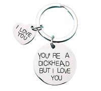 Ayoiow Keyring Car Women's Heart Round Engraving You're A Dickhead But I Love You Keyring Silver Key Ring Stainless Steel Car