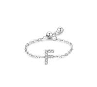 Ayoiow Letter F 9K Gold Ring for Mom with Diamond, Anniversary Ring for Her, 9K White Gold | Size J 1/2