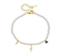 Ayoiow Lightning Shape Bridesmaid Bracelets for Womens with Diamond and Sapphire, Pearl Friendship Bracelets for Her, 14K Yellow Gold | Size 19+3CM