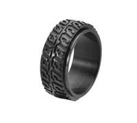 Ayoiow Man Ring Wedding Band, 10 mm Tire Tread Embossed Wide Spinner Black Wedding Band for Men, Stainless Steel Size R 1/2