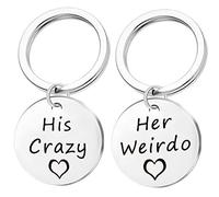 Ayoiow Men's Round Heart Ring His Crazy Her Weirdo Keyring Stainless Steel Car, stainless steel,
