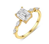 Ayoiow Moissanite Promise Rings for Her, 2ct Moissanite Rectangular 40th Anniversary Rings for Her, 18K Yellow Gold | Size I 1/2