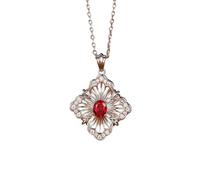 Ayoiow Mother Daughter Necklace 14K White Gold Flower with 0.7ct Lab Created Ruby and Moissanite, Single Pendant Necklace for Her