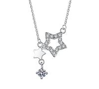 Ayoiow Necklace for Mum 14K White Gold with Lab Diamond for Women, Hollow Star Silver Pendant Necklace for Her