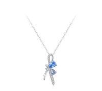 Ayoiow Necklaces for Women, 9K White Gold Rolo Chain, Topaz and Moissanite Bow Ribbon Pink Statement Necklace for Her 40+5cm