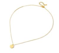 Ayoiow Necklaces for Women, 9K Yellow Gold Rolo Chain, Plain Plate Pink Statement Necklace for Her 40+5cm