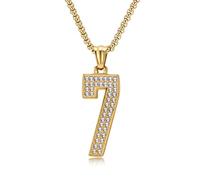 Ayoiow Necklaces for Women, Hip Hop Number 7 with White Cubic Zirconia 1.6 mm Necklaces for Him Stainless Steel with Cubic Zirconia Gold Number 7