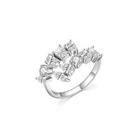 Ayoiow Open Band Rings for Women with Moissanite, Various Shape 18K Gold Ring Wedding for Her, 18K White Gold | Size M 1/2