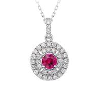 Ayoiow Pendant for Women Luxury with Round 0.18ct Ruby and Diamond, 14 Karat Gold Chain for Girlfriend