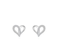 Ayoiow Platinum Earrings Studs for Women Trendy with White Moissanite, Heart Vacation Earrings for Women, in White Gold
