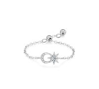 Ayoiow Platinum Ring Minimalist for Womens, Created Diamond Moon and Star Platinum Wedding Rings for Her, PT950 | Size K 1/2