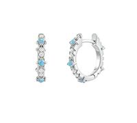 Ayoiow Platinum Vacation Earrings for Women with Blue Opal, and Moissanite, Dainty Women's Hoop Earrings Opal for Her, in White Gold