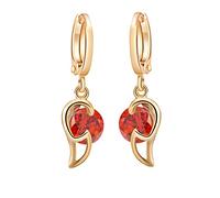 Ayoiow Pretty 9K Gold Earrings for Women Yellow Gold for Women, Openwork Red Lab Ruby Dangle Earrings for Her
