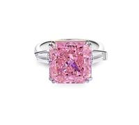 Ayoiow Princess Shape Beautiful Wedding Rings for Womens with 3ct Created Pink Sapphire and Moissanite, Valentines Day Promise Rings for Her, 14K White Gold | Size Q 1/2