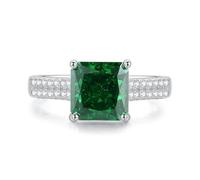 Ayoiow Promise Ring for Her Real, 3ct Created Emerald and Moissanite Solitaire Pt950 Wedding Ring for Women, Pt950 | Size M 1/2