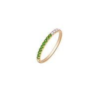 Ayoiow Promise Ring for Her Simple 9K Yellow Gold Simple Round with Diopside and Diamond, Wedding Band for Women Eternity Size N 1/2