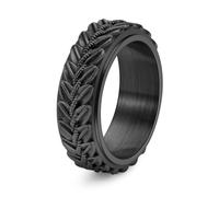 Ayoiow Promise Ring for My Boyfriend, 8 mm Wheat Leaf Embossed Spinner Men's Wedding Ring Black, Stainless Steel Size V 1/2