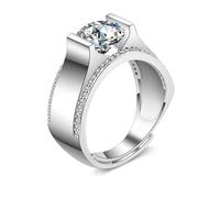 Ayoiow Promise Ring for Your Boyfriend 14K White Gold for Men, Wide Ring Geometric Round Silver Lab Diamond Men Promise Ring Gold for Him, Size Z+1