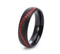 Ayoiow Promise Ring for Your Boyfriend, 6 mm Sport Stitch Red Pattern Engagement Bands for Men Black Satin-A, Stainless Steel Size X 1/2