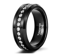 Ayoiow Promise Ring for Your Boyfriend, Men Rings White Cubic Zirconia Tungsten Steel Black Size Q 1/2