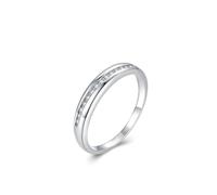 Ayoiow Promise Ring for Your Girlfriend, Created Diamond Channel Setting 9K White Gold Engagement Rings for Her, 9K White Gold | Size P 1/2