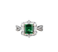 Ayoiow Promise Ring for Your Girlfriend Elegant Twisted Design Square 4 Prong Lab Emerald 1.5ct with Moissanite, Engagement Bands White Gold for Girlfriend Size L 1/2