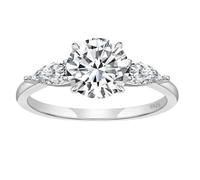 Ayoiow Promise Rings for Women Silver, Three Stones Ceramic Steal Couple Rings for Her with Cubic-Zirconia Silver Size M 1/2 M 1/2