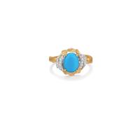Ayoiow Queen Rings for Women 14K Yellow Gold Oval with 1.5ct Turquoise and Diamond, 40Th Anniversary Ring for Women Size M 1/2