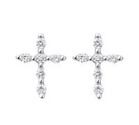Ayoiow Real Gold Earrings for Women Studs Cross with Round 0.12ct Diamond, Small Gold Earrings Studs for Girlfriend