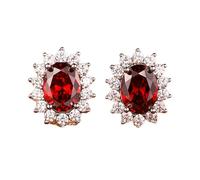 Ayoiow Real Gold Earrings for Women Studs Flower with 3.7ct Lab Created Ruby and Moissanite, Gold Jewelry for Women Earrings Stud