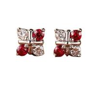 Ayoiow Real Gold Earrings for Women Studs Red Clover with 0.2ct Lab Created Ruby and Moissanite, Gold Studs for Women