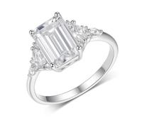 Ayoiow Rectangular Wedding Band and Ring for Womens with 3ct Moissanite, Antique Ladies Rings for Her, Pt950 | Size N 1/2