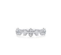 Ayoiow Ring Women Silver 925 with Cubic Zirconia, Silver Leaf Wedding Bands CZ Eternity Ring for Girlfriend Wife Her, Size P 1/2, Suitable for Anniversary
