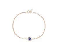 Ayoiow Rose Gold Bracelets 14K Double Layer Oval, Sapphire 0.4ct; Diamond 0.1ct Bracelets for Womens 17+5CM