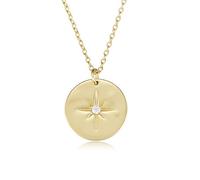 Ayoiow Round Plate Bridal Necklace for Wedding, 14K Yellow Gold Chain with Lab Created Diamond, Rolo 14 Karat Gold Necklace for Women 40+5cm