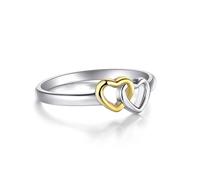 Ayoiow Silver Band Wedding Rings for Her, Double Hearts No Stone Stackable Silver Gold 925 Wedding Bands for Women Size P 1/2