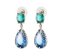 Ayoiow Silver Plated Earring Stud for Women with Pendant Drop Green Blue Cubic Zirconia Earrings Women Blue