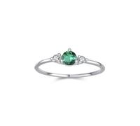 Ayoiow Simple Band Best Friend Rings Adult for Womens with 0.25ct Lab Emerald and Moissanite, Elegant 14 Karat White Gold Wedding Band for Her, 14K White Gold | Size O 1/2